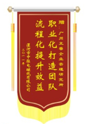 中聯(lián)電磁線總經(jīng)理贈(zèng)送正睿咨詢(xún)職業(yè)化打造團(tuán)隊(duì)，流程化提升效益錦旗